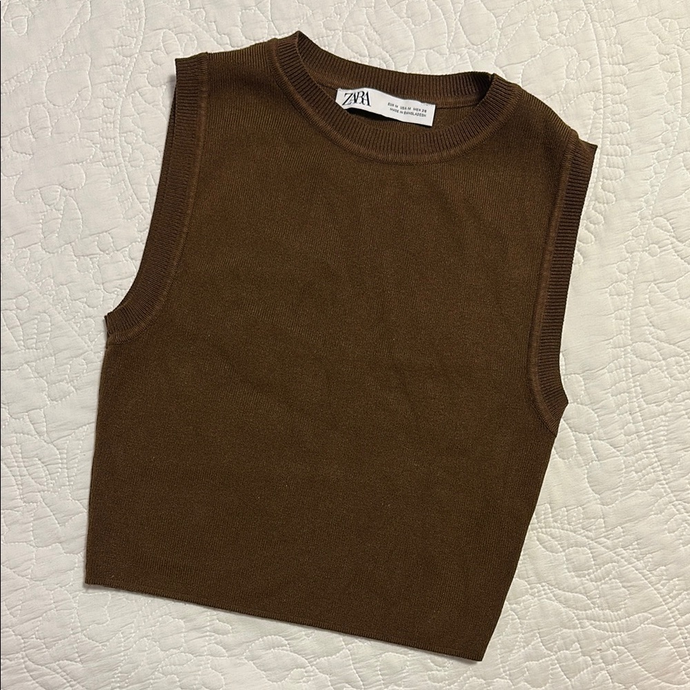 Zara Chocolate Brown Knit Sleeveless Top